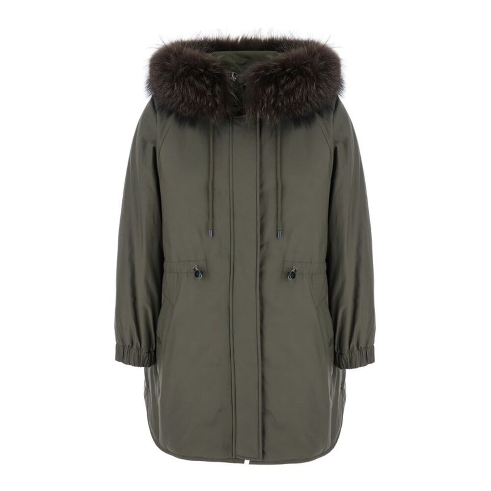 Artico Women Parka With Fur Collar And Tech Fabric Green Unisex